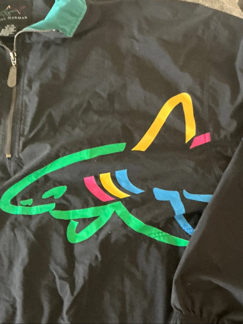 Greg Norman Black Jacket with Multicolor Shark Logo